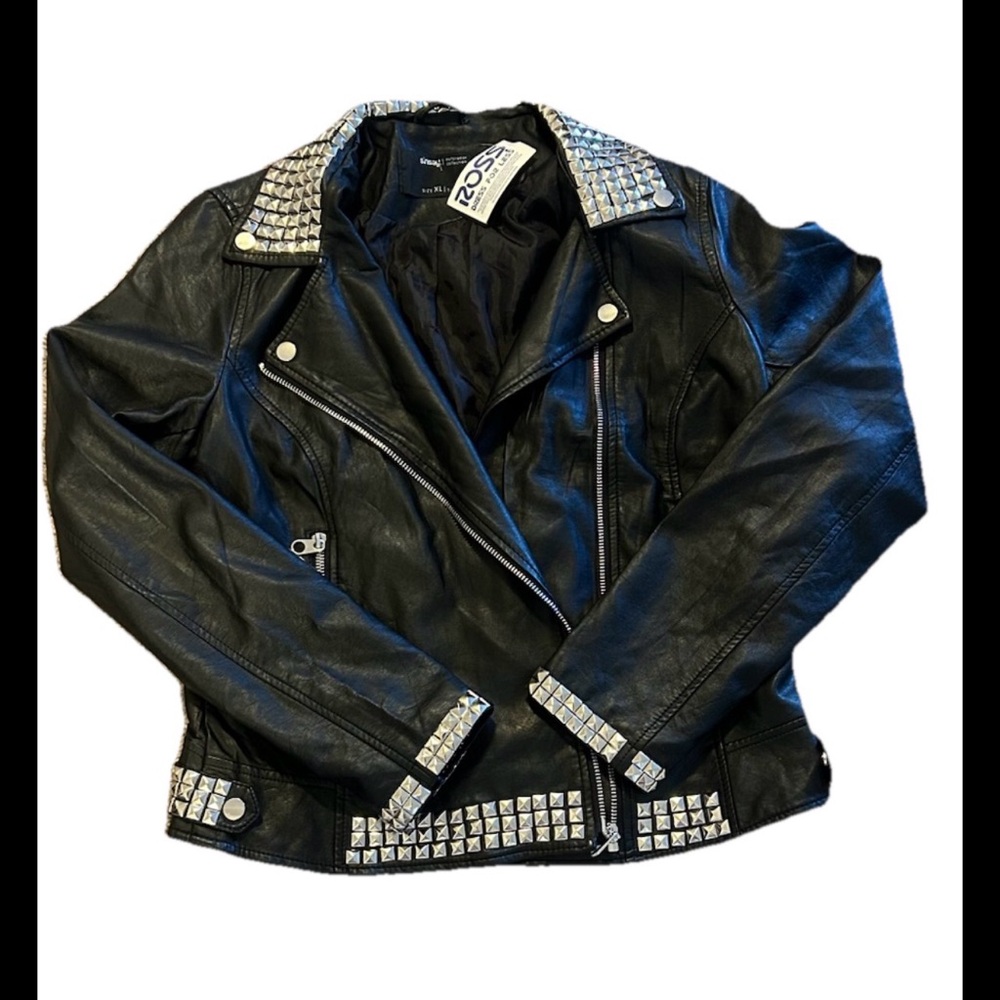 Black Leather Jacket with Silver Accents